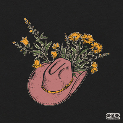 Vintage Pink Cowgirl Hat With Wildflowers, Retro Western