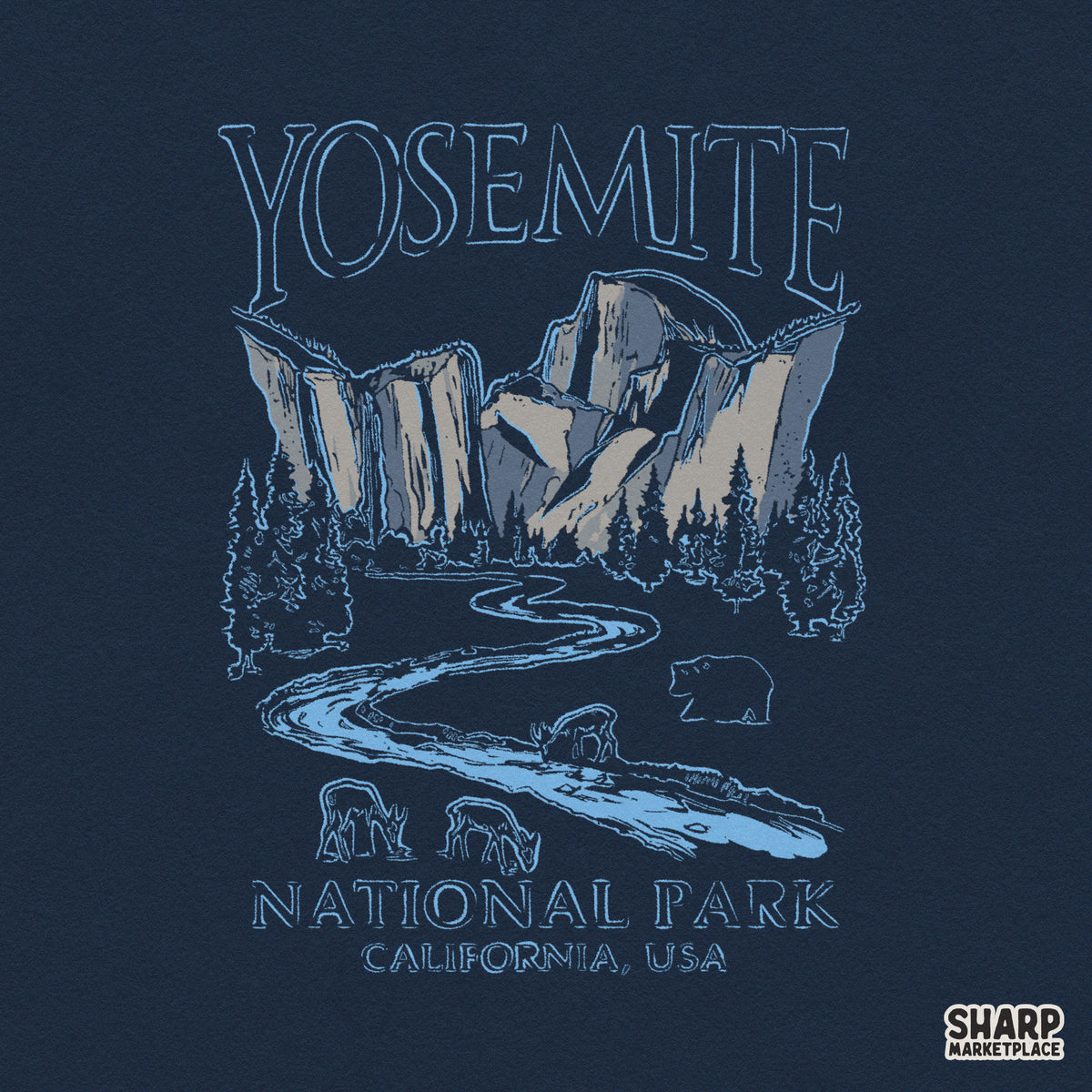 Retro Yosemite National Park graphic with western bear camping aesthetic for nature shirts and summer apparel