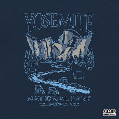Retro Yosemite National Park graphic with western bear camping aesthetic for nature shirts and summer apparel