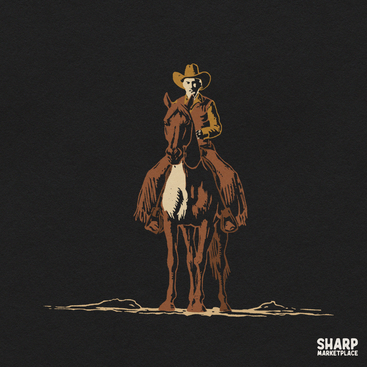 Classic dark silhouette cowboy on horseback retro western png design for country music shirts and ranch life apparel