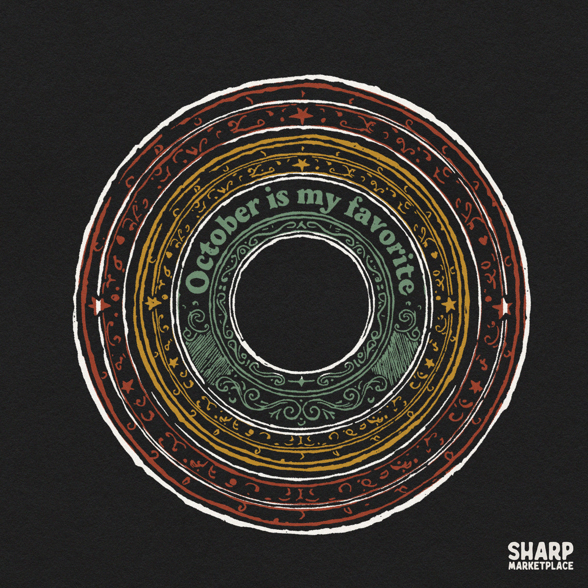 Retro October is my favorite Halloween sun mandala PNG design perfect for fall apparel and shirts