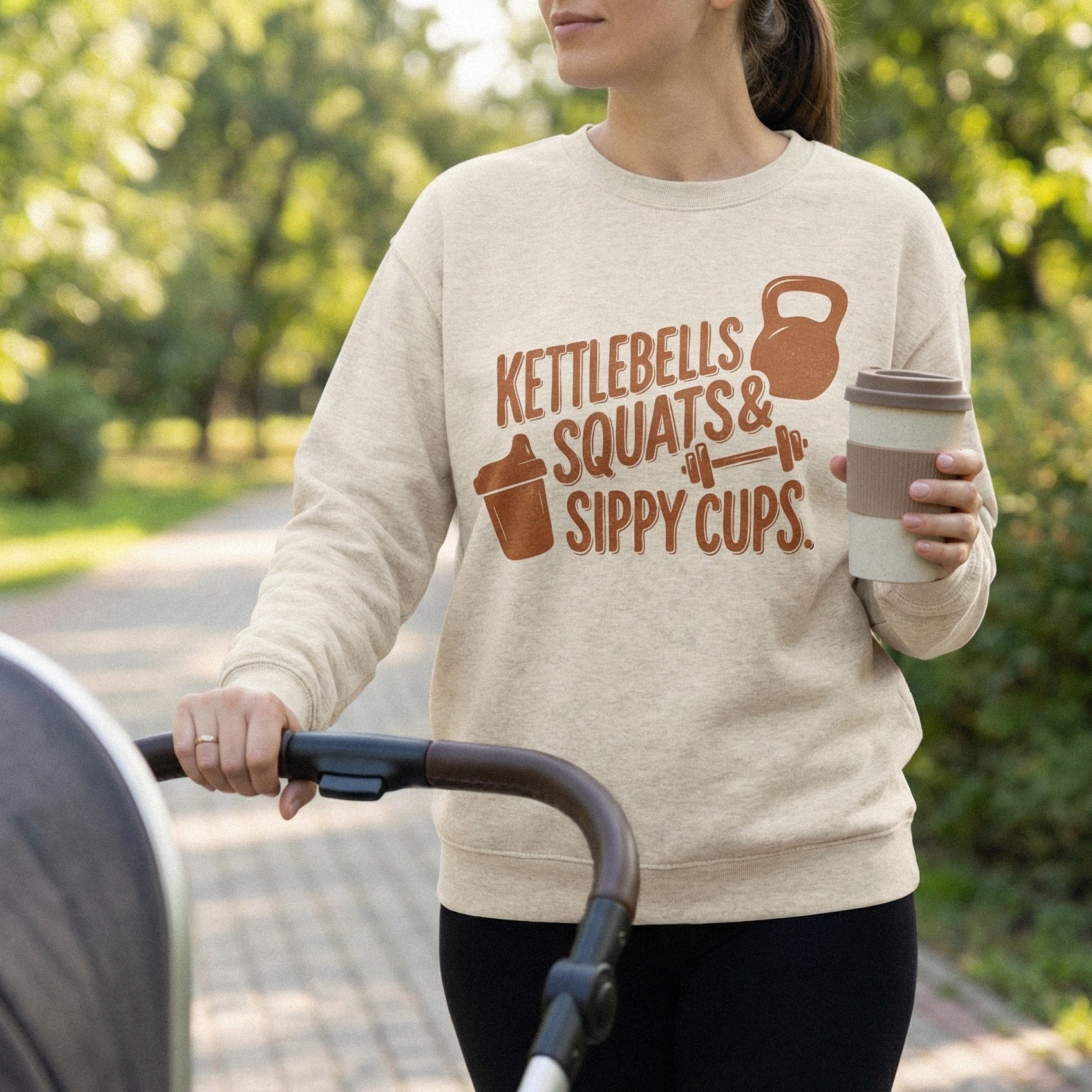 Kettlebells Squats & Sippy Cups PNG, Mom Workout Shirt - 300 DPI Design