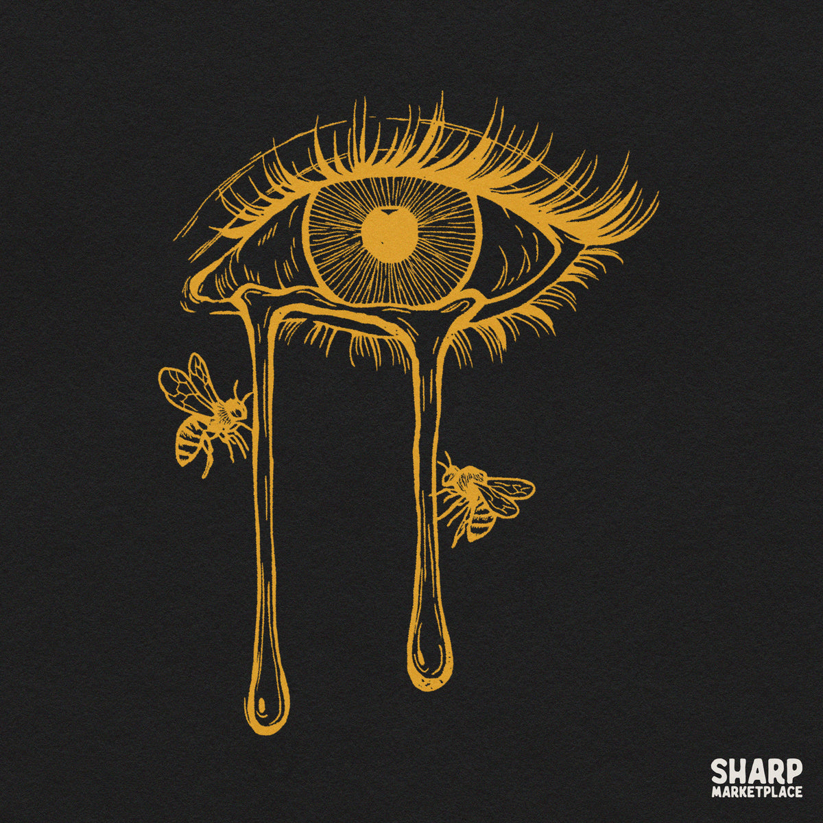 Crying Eye With Dripping Honey Tears And Bees, Trendy