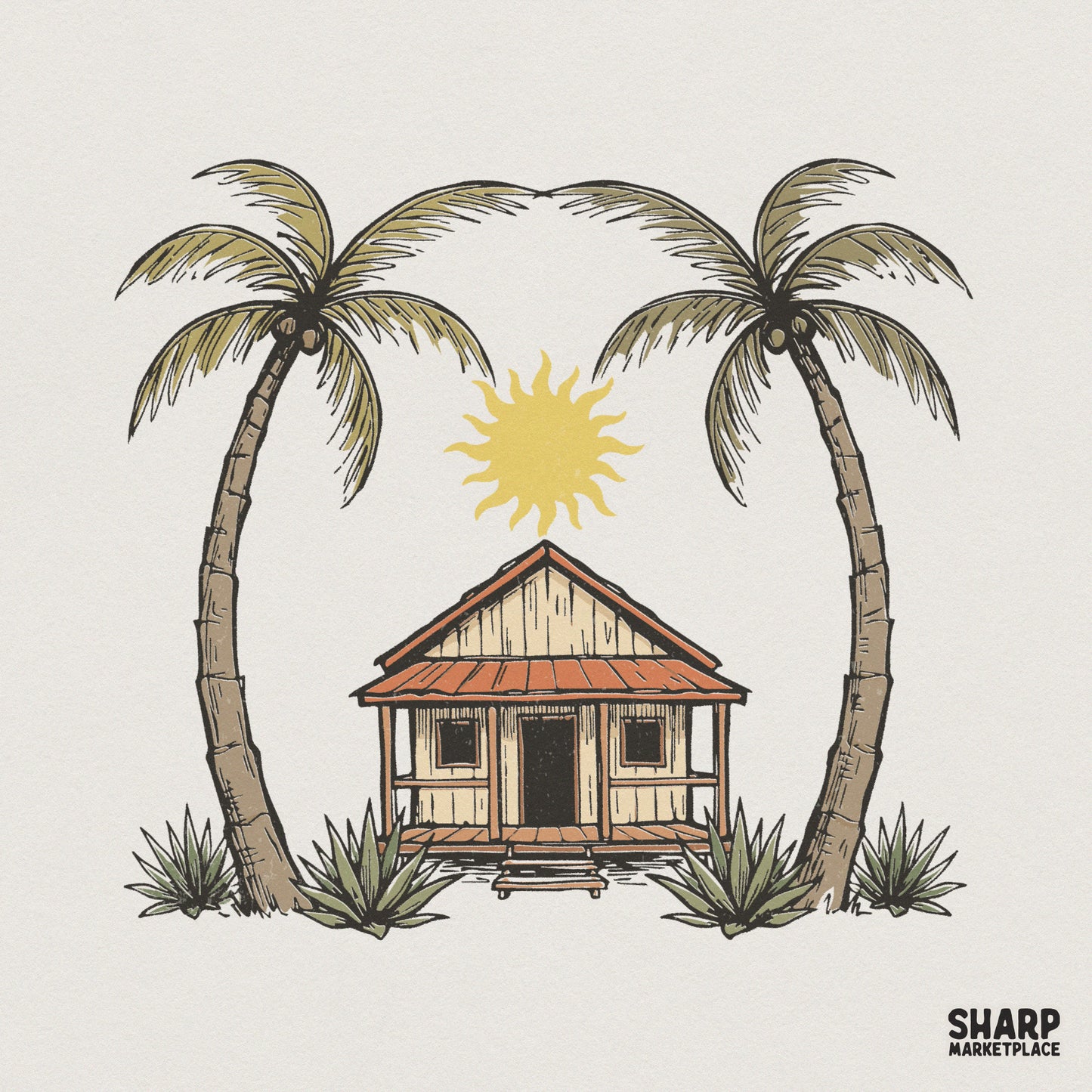 Beach Hut PNG, Palm Tree Clipart - 300 DPI Design for T-Shirt