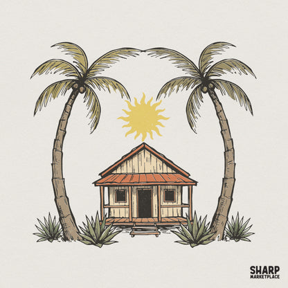 Beach Hut PNG, Palm Tree Clipart - 300 DPI Design for T-Shirt