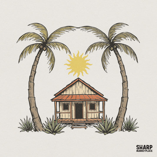 Beach Hut PNG, Palm Tree Clipart - 300 DPI Design for T-Shirt