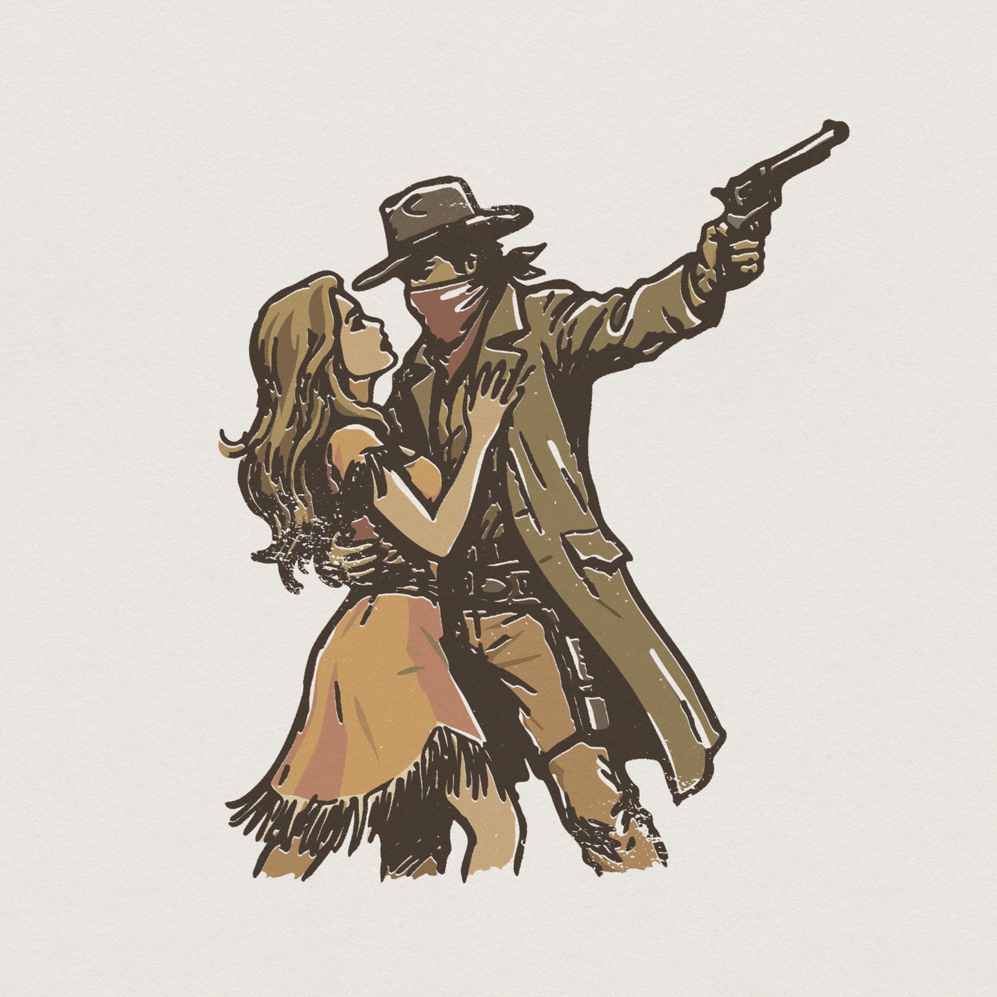 Wild West Outlaw PNG, Cowboy and Cowgirl Romantic Illustration - 300 DPI