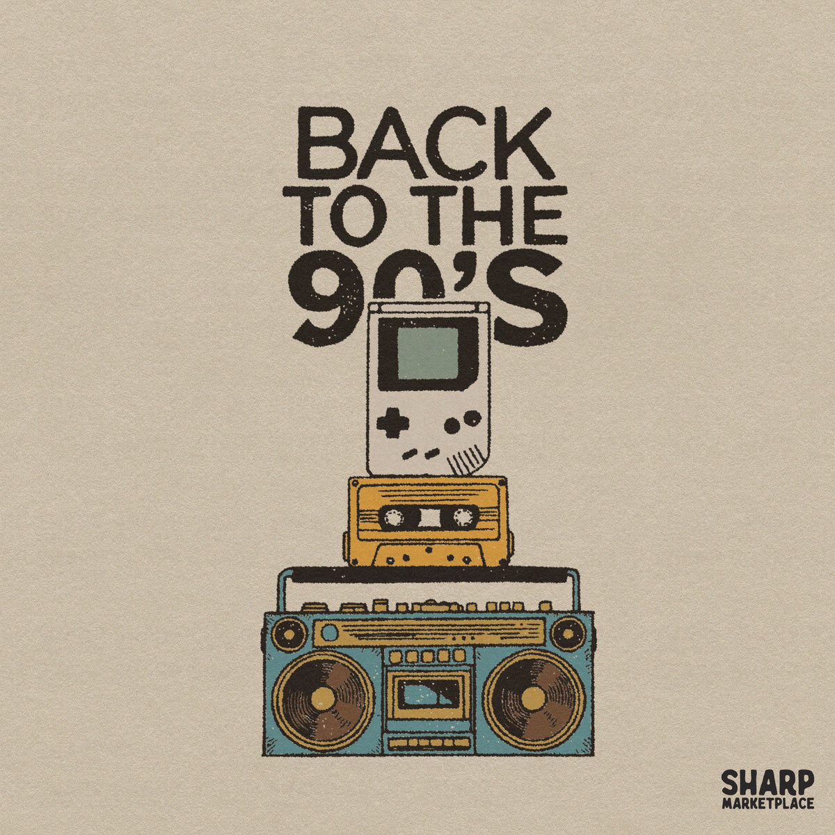Retro 90s nostalgia cassette tape and boombox PNG clipart design for retro gamer t-shirts