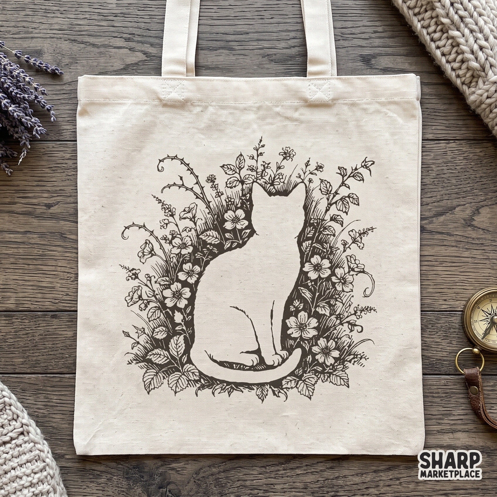 Vintage botanical floral cat silhouette illustration for cottagecore aesthetic t-shirt designs and trendy png crafts