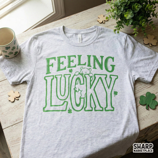 Feeling Lucky Bear St Patrick's Day Shirt, Cute Shamrock T-Shirt - 300