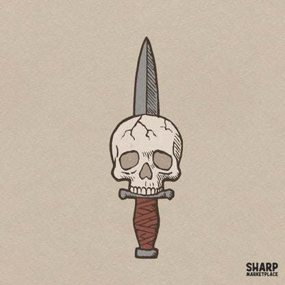 Traditional tattoo style dagger piercing a skull retro PNG for Halloween shirts and spooky sublimation designs