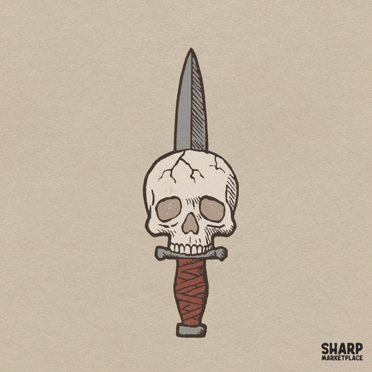Traditional tattoo style dagger piercing a skull retro PNG for Halloween shirts and spooky sublimation designs