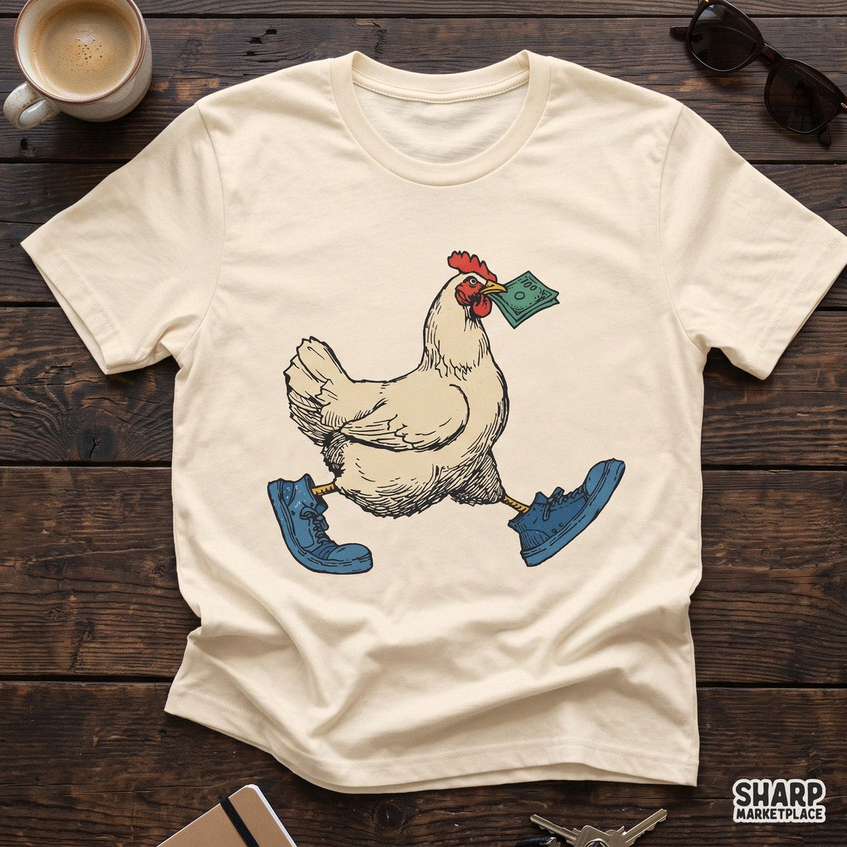 Cool Chicken Walking In Blue Sneakers, Sublimation PNG