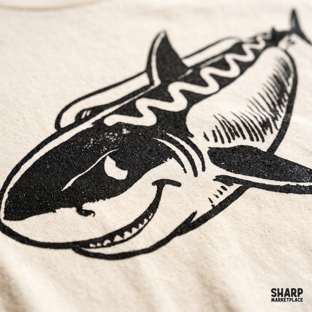 Vintage smiling great white shark sketch for summer PNG shirt and tumbler sublimation designs