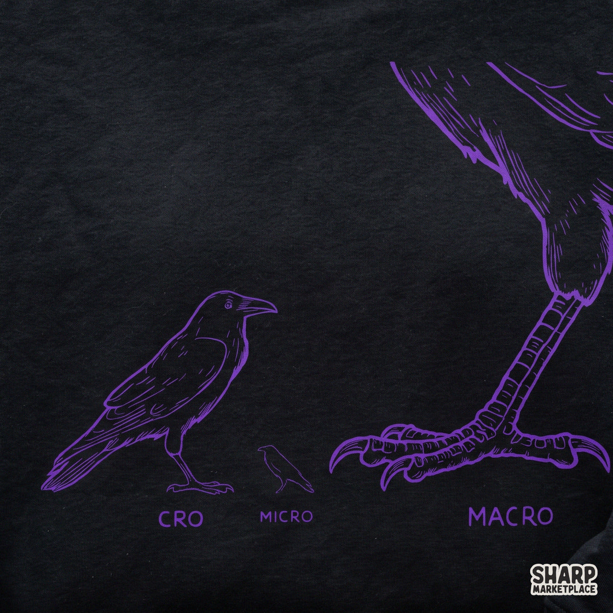Funny cro micro macro crow pun design for t-shirts, retro animal meme PNG graphic perfect for bird lovers and shirt printing