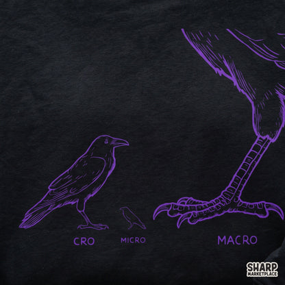 Funny cro micro macro crow pun design for t-shirts, retro animal meme PNG graphic perfect for bird lovers and shirt printing