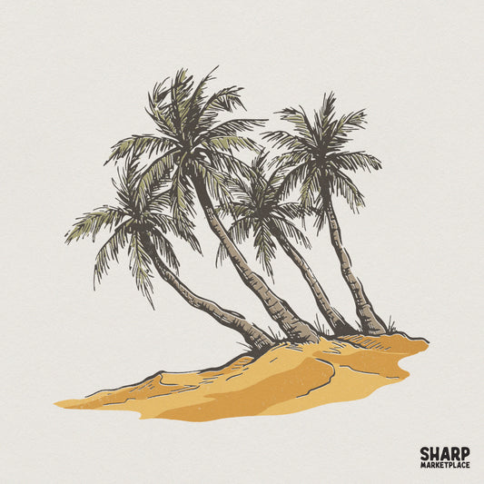 Tropical Paradise Palm Trees PNG, Summer Beach Vibes - 300 DPI Design for