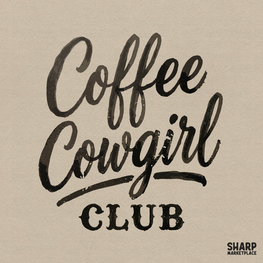 Coffee Cowgirl Club text in a distressed black brush script font for western-themed apparel, sublimation, and DIY craft projects.