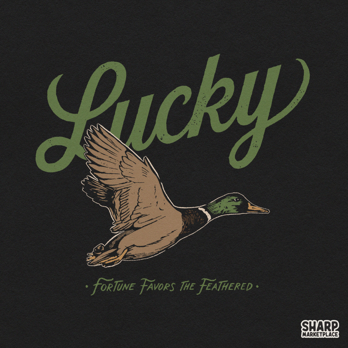 Vintage western sublimation design featuring a flying mallard duck hunting graphic for shirts and apparel