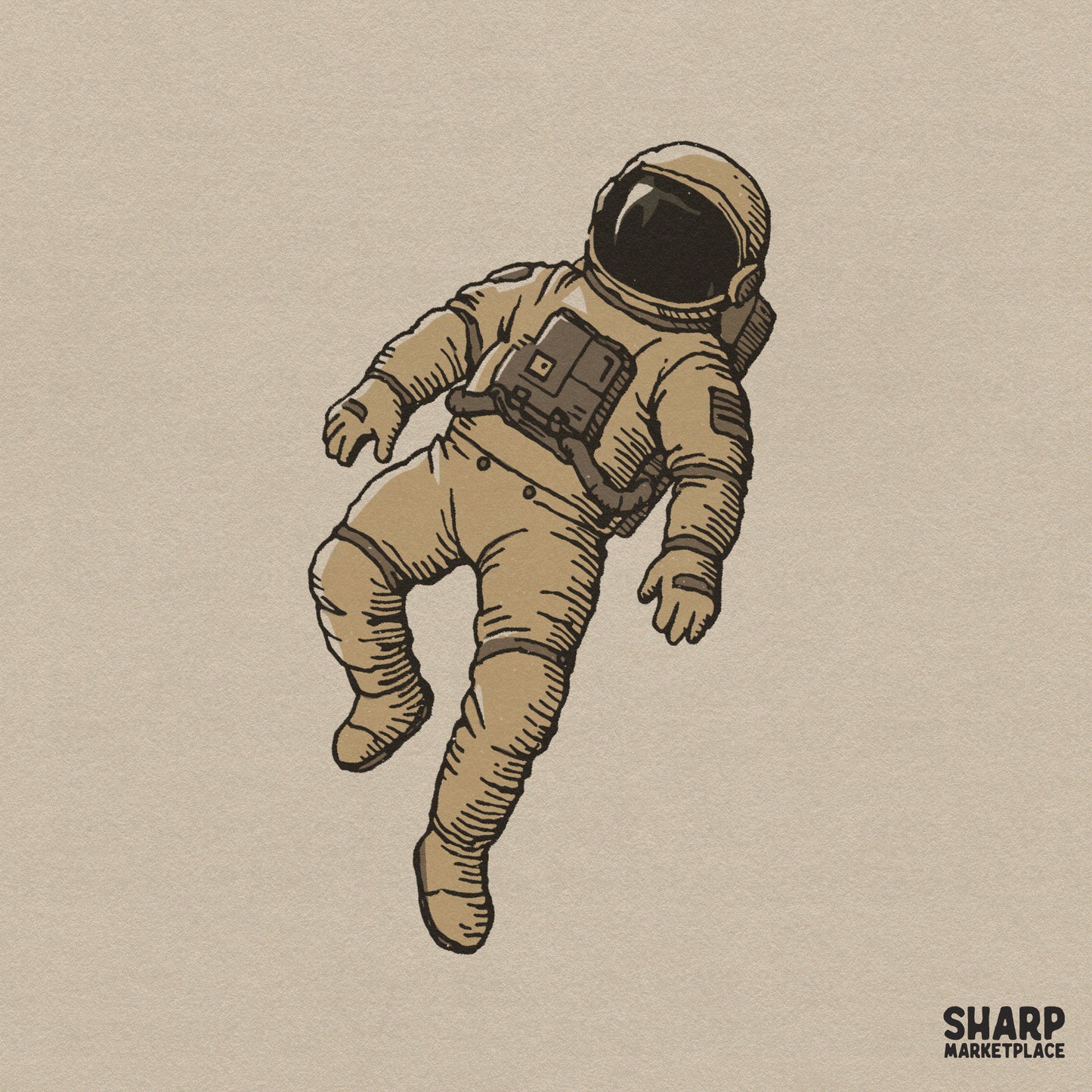Vintage floating astronaut spacesuit illustration in a retro y2k style for t-shirt design and sci fi art sublimation