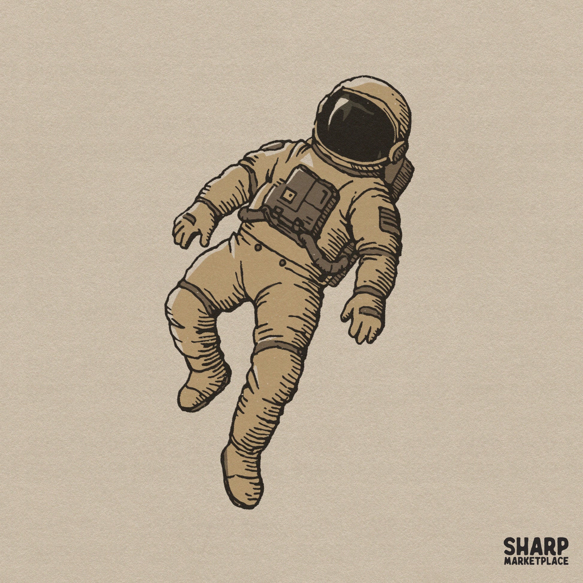 Vintage floating astronaut spacesuit illustration in a retro y2k style for t-shirt design and sci fi art sublimation
