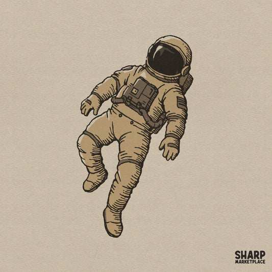 Vintage floating astronaut spacesuit illustration in a retro y2k style for t-shirt design and sci fi art sublimation