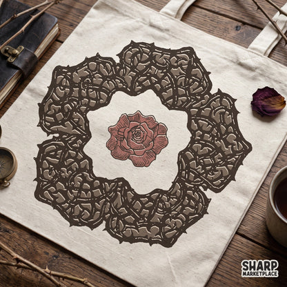 Christian crown of thorns wreath with a blooming rose retro design for sublimating t-shirts and apparel