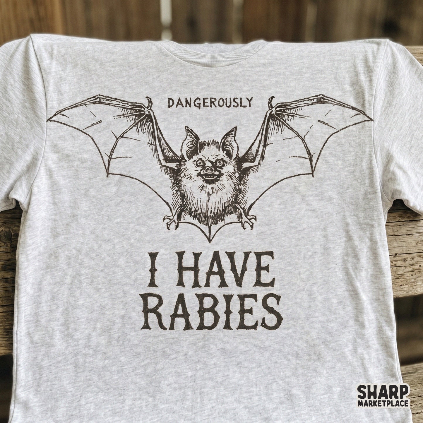Dangerously I Have Rabies feral bat PNG for unhinged meme shirts and sarcastic spooky season Halloween apparel designs