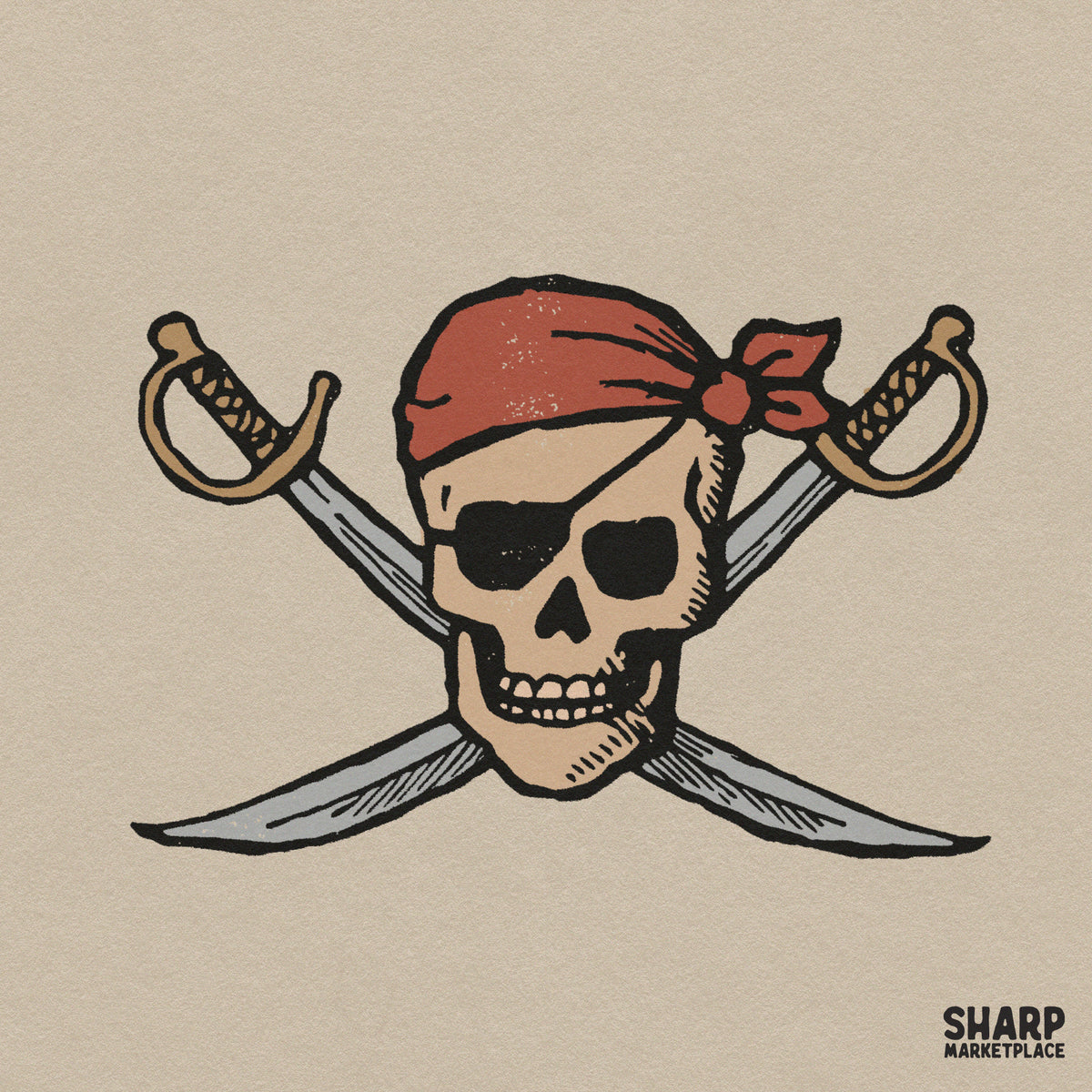 Vintage pirate skull and crossed swords graphic jolly roger design perfect for halloween shirt sublimation and pod transfers