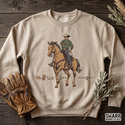 Hand drawn cowboy riding horse graphic design for a western rodeo shirt sublimation png