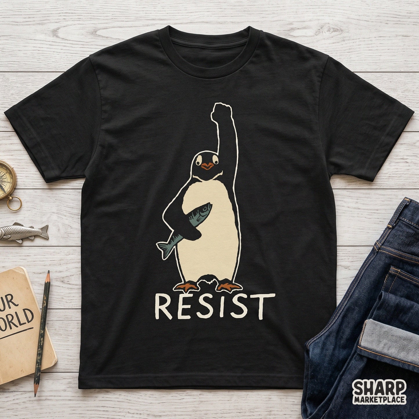 Retro rebel penguin graphic design with thug life meme theme for a funny shirt png sublimation project