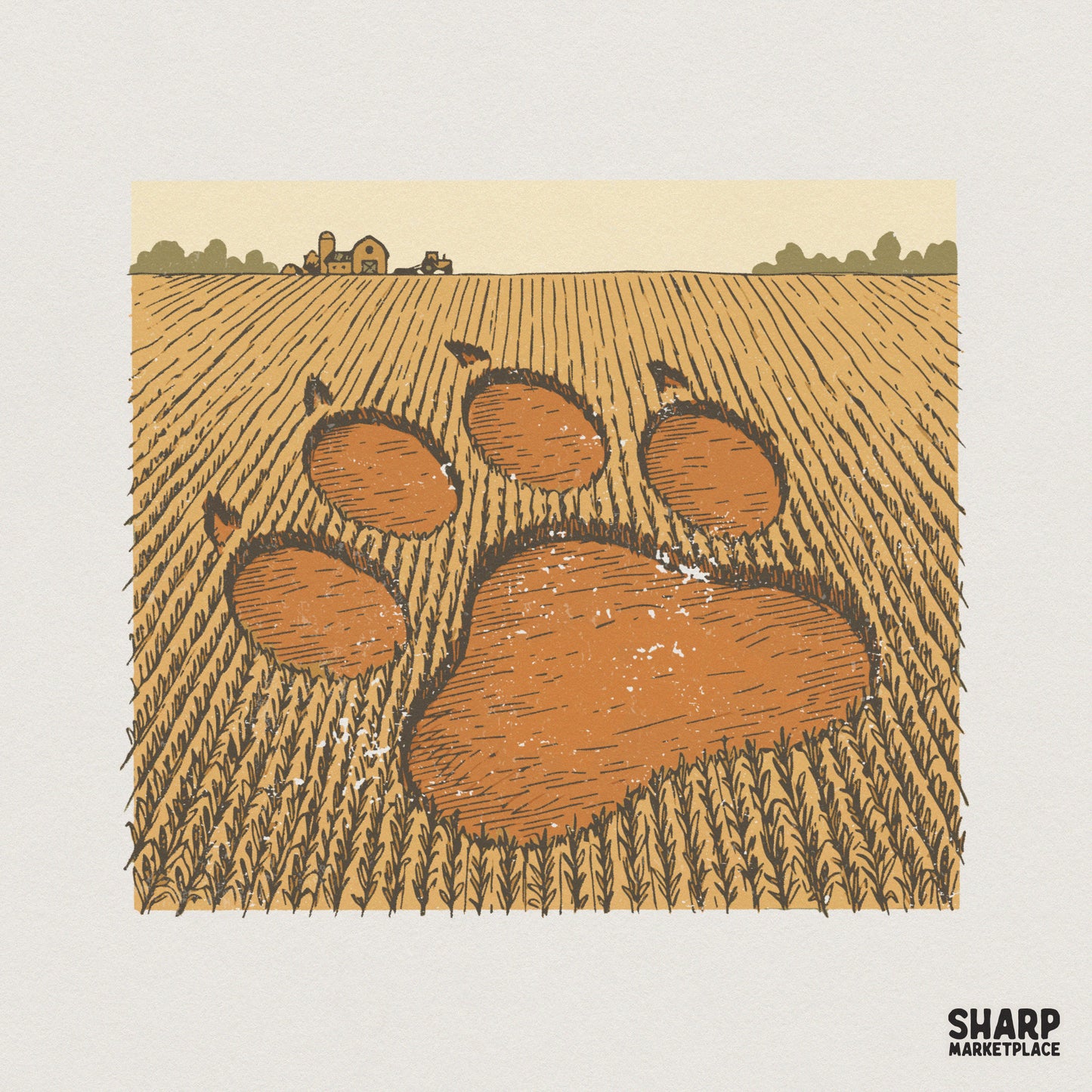 Paw Print In Farm Field PNG, Animal Lover Digital Graphic - 300 DPI