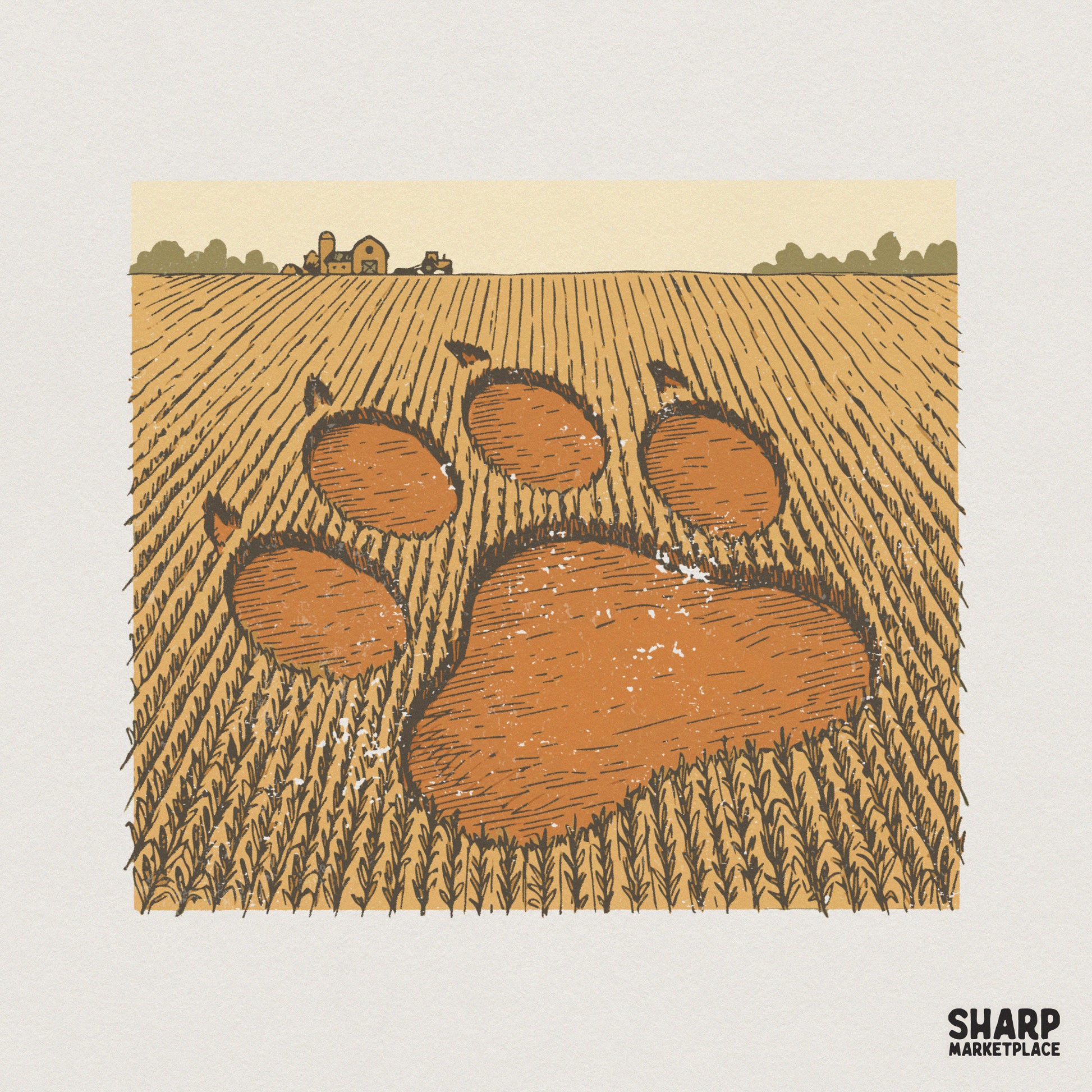 Paw Print In Farm Field PNG, Animal Lover Digital Graphic - 300 DPI