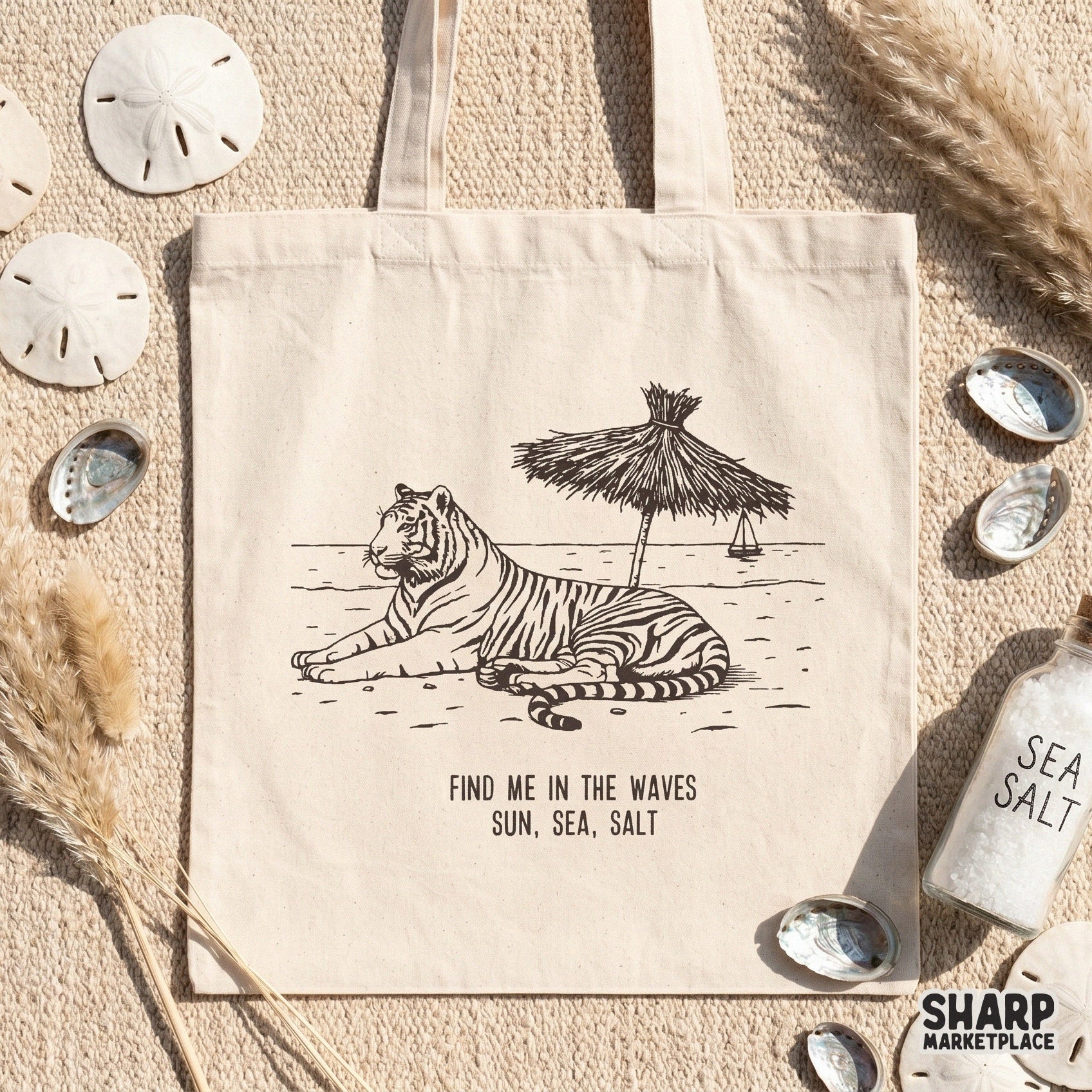 Vintage summer tiger on a beach aesthetic design for trendy t-shirt graphic and summer png printable art