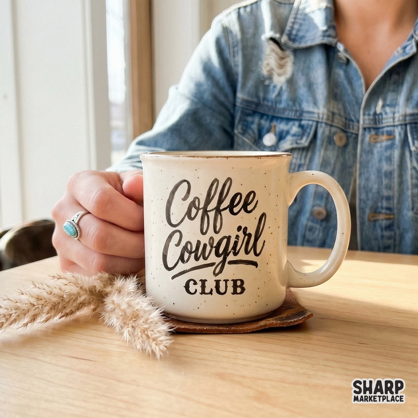Western-style Coffee Cowgirl Club digital art featuring bold, textured black lettering ideal for custom apparel and printable wall decor.