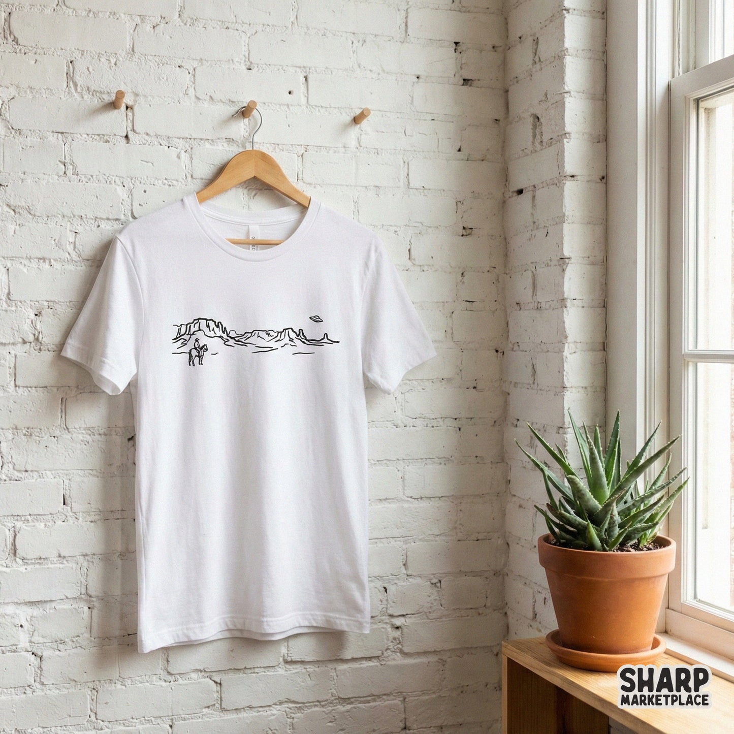 Minimalist Western Cowboy UFO PNG, Alien Desert Shirt Design - 300 DPI