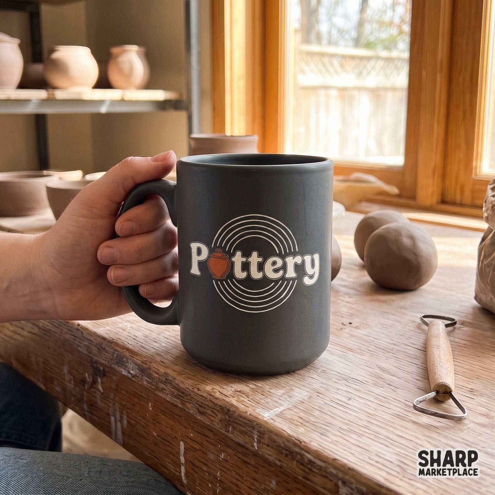 Retro pottery themed PNG with trendy custom font for ceramics makers and pottery class shirts or physical crafts