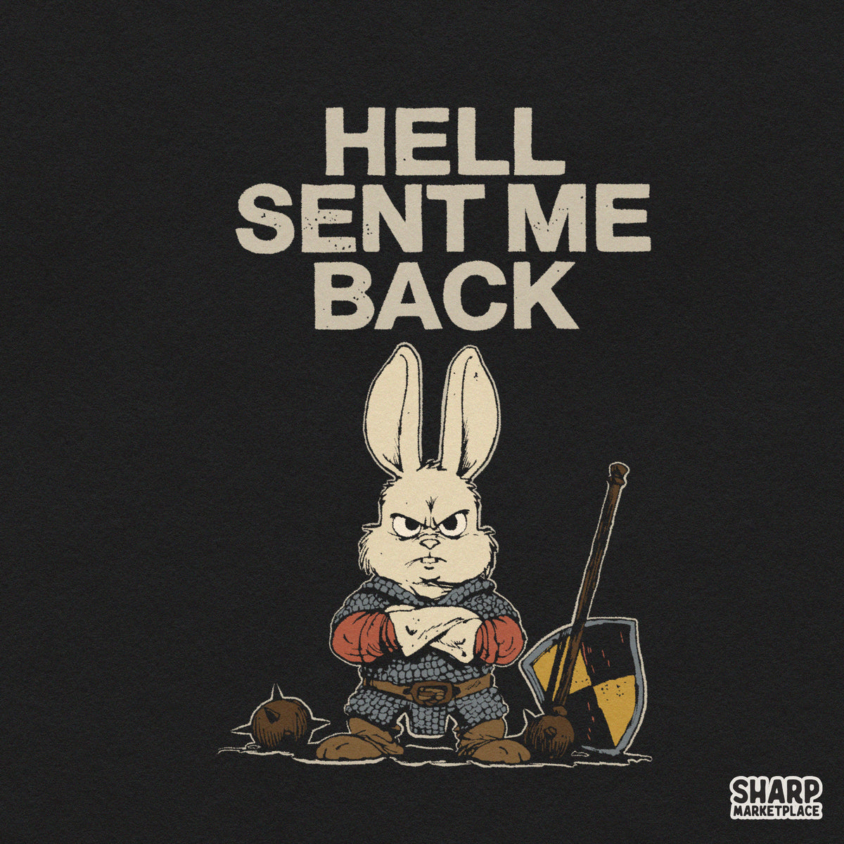 Angry bunny in knight armor sarcastic png shirt design for dark humor lovers and shirt printing