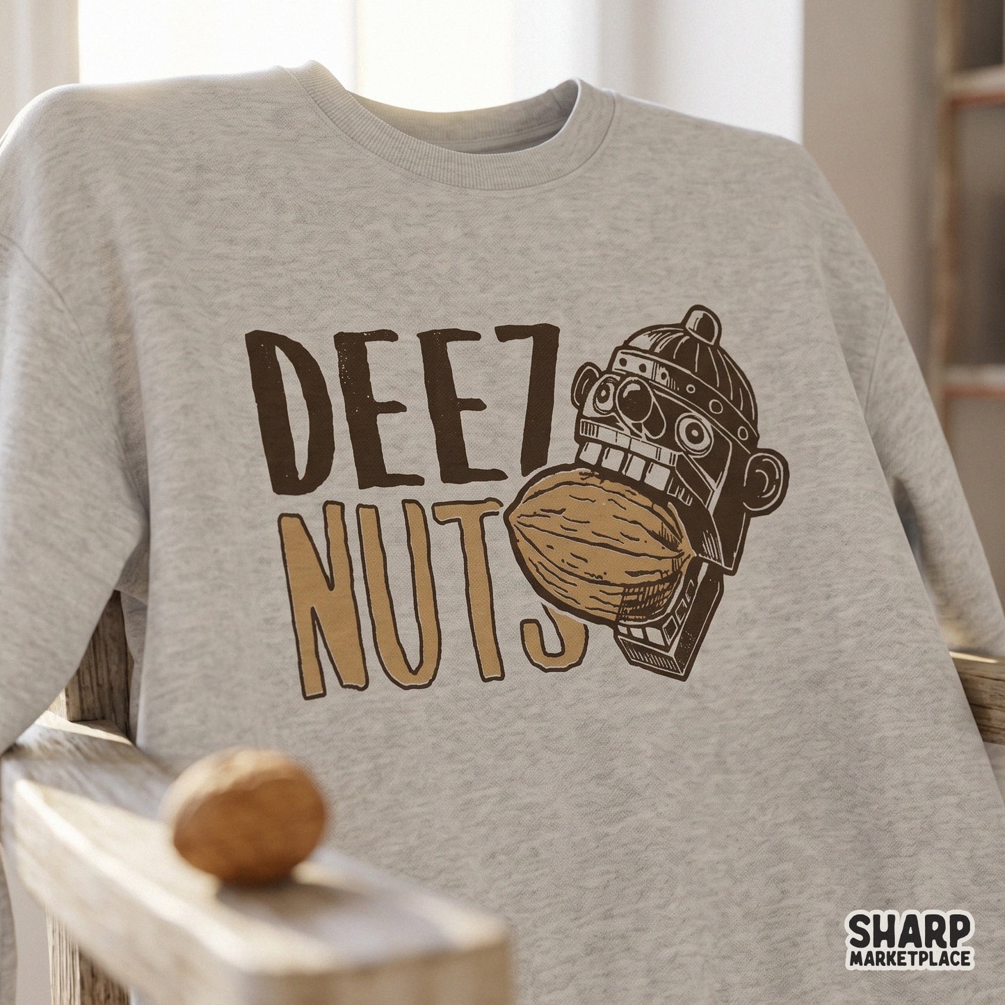Funny nutcracker head biting a walnut retro Christmas design for holiday pun shirts and sarcastic winter apparel PNG