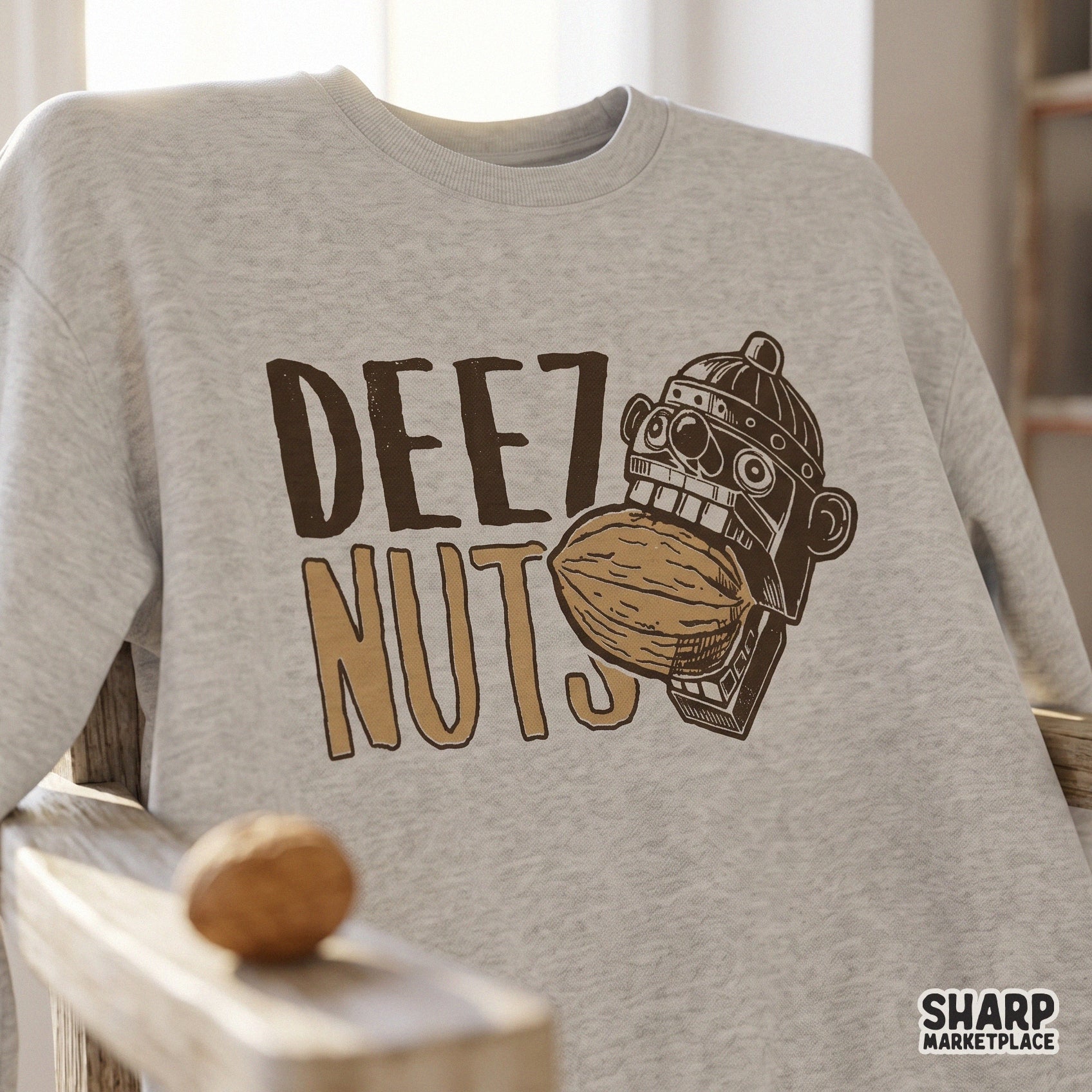 Funny nutcracker head biting a walnut retro Christmas design for holiday pun shirts and sarcastic winter apparel PNG