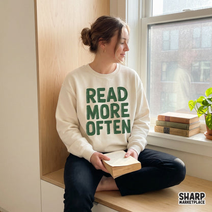 Read More Often retro school bookish PNG design for trendy librarian shirts and aesthetic reader stickers
