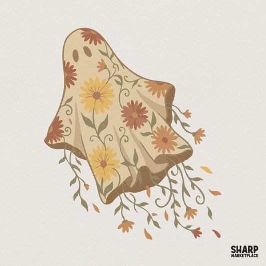 Floral Ghost PNG, Boho Halloween Shirt PNG - 300 DPI Design for T-Shirt