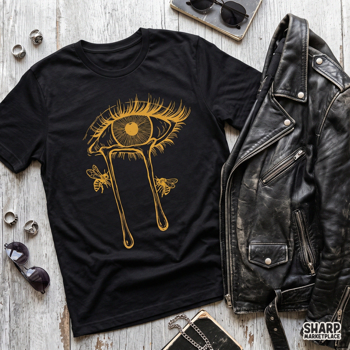 Crying Eye With Dripping Honey Tears And Bees, Trendy
