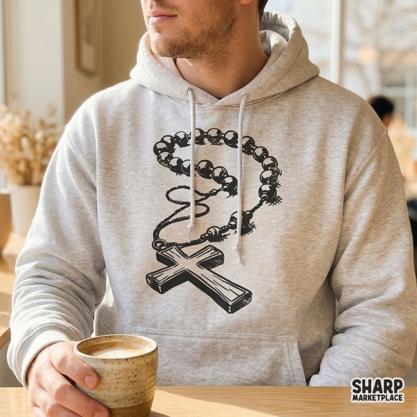 Rosary Cross PNG, Christian Catholic Shirt Design - 300 DPI Design for