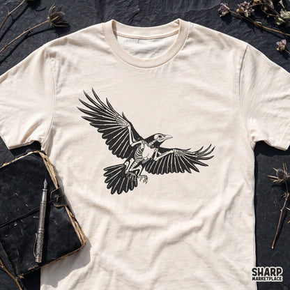 Flying Crow Skeleton Drawing, Dark Gothic Raven Anatomy