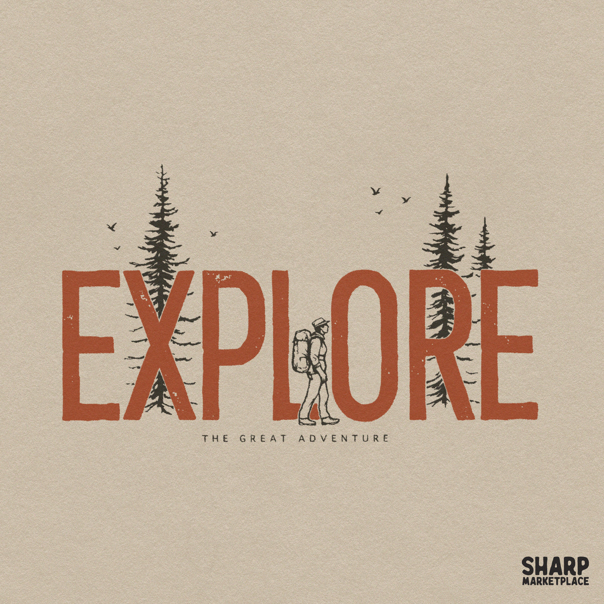 Retro explore the great adventure camping png design with pine trees for hiking lovers and outdoor shirt prints