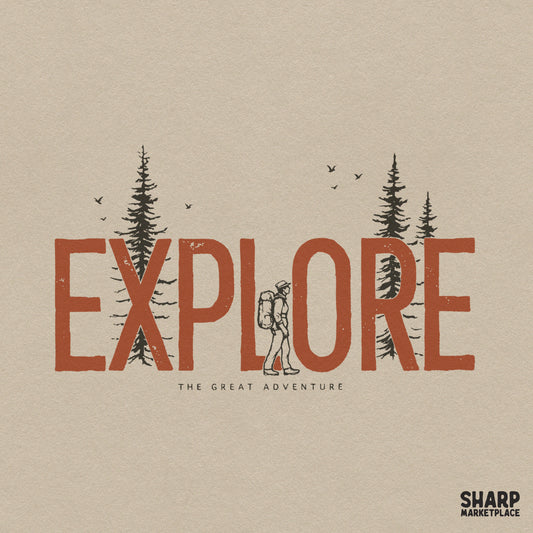 Retro explore the great adventure camping png design with pine trees for hiking lovers and outdoor shirt prints