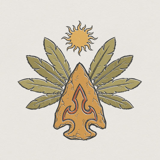 Arrowhead PNG Sun and Leaves Boho Digital Design, Hand Drawn Tribal