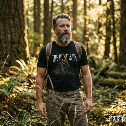 Retro hunter walking in tall grass digital PNG design for autumn outdoorsman t-shirts and hunting gifts