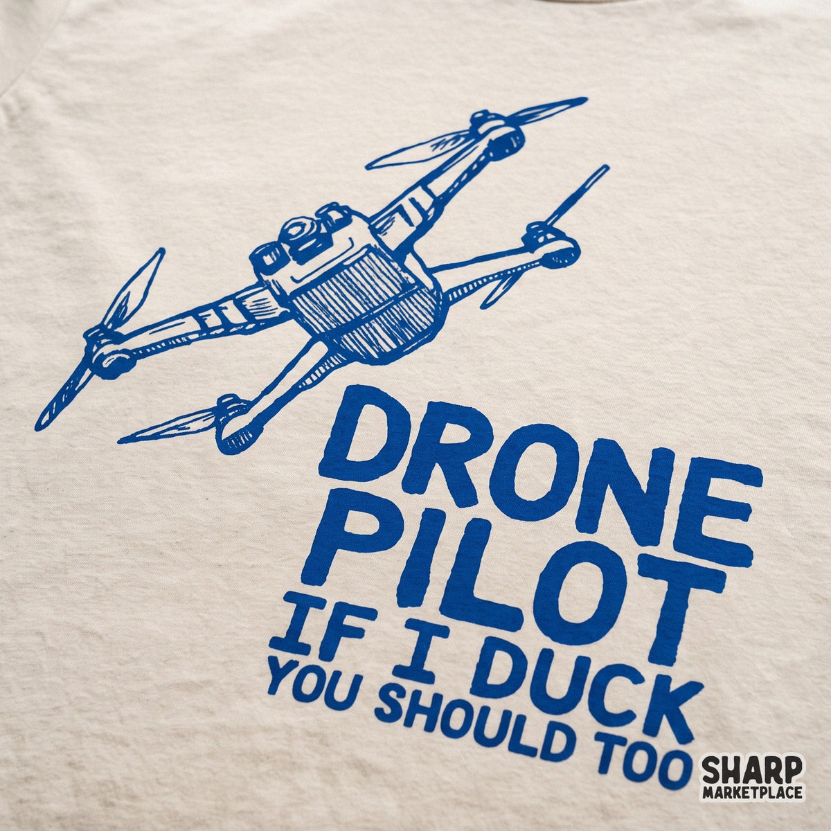 Funny drone pilot graphic with duck warning humor for t-shirt sublimation printing